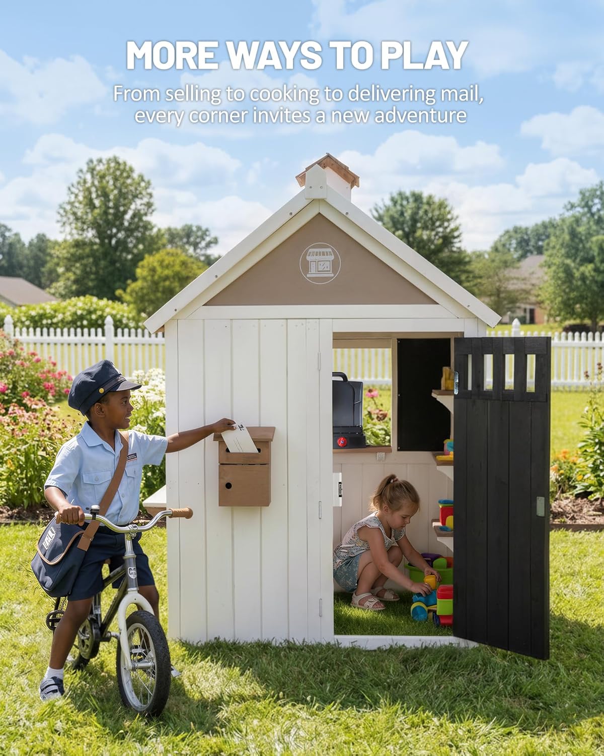 Kids Outdoor Chalkboard - Maisonnette de jeu d'extérieur 2-en-1 en