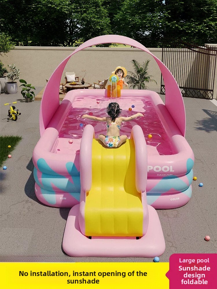 Kids Outdoor Pool - Piscine gonflable avec parasol et toboggan,